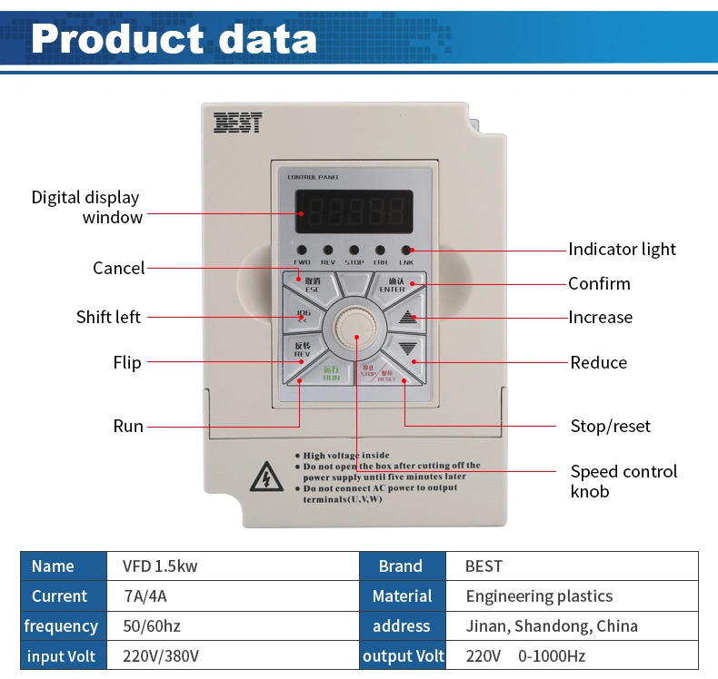 Hycnc Best 1.5kw 220V 380VAC VFD Inverter Single 3 Phase Inverter Converters Variable Frequency Drive Electrical Speed Control